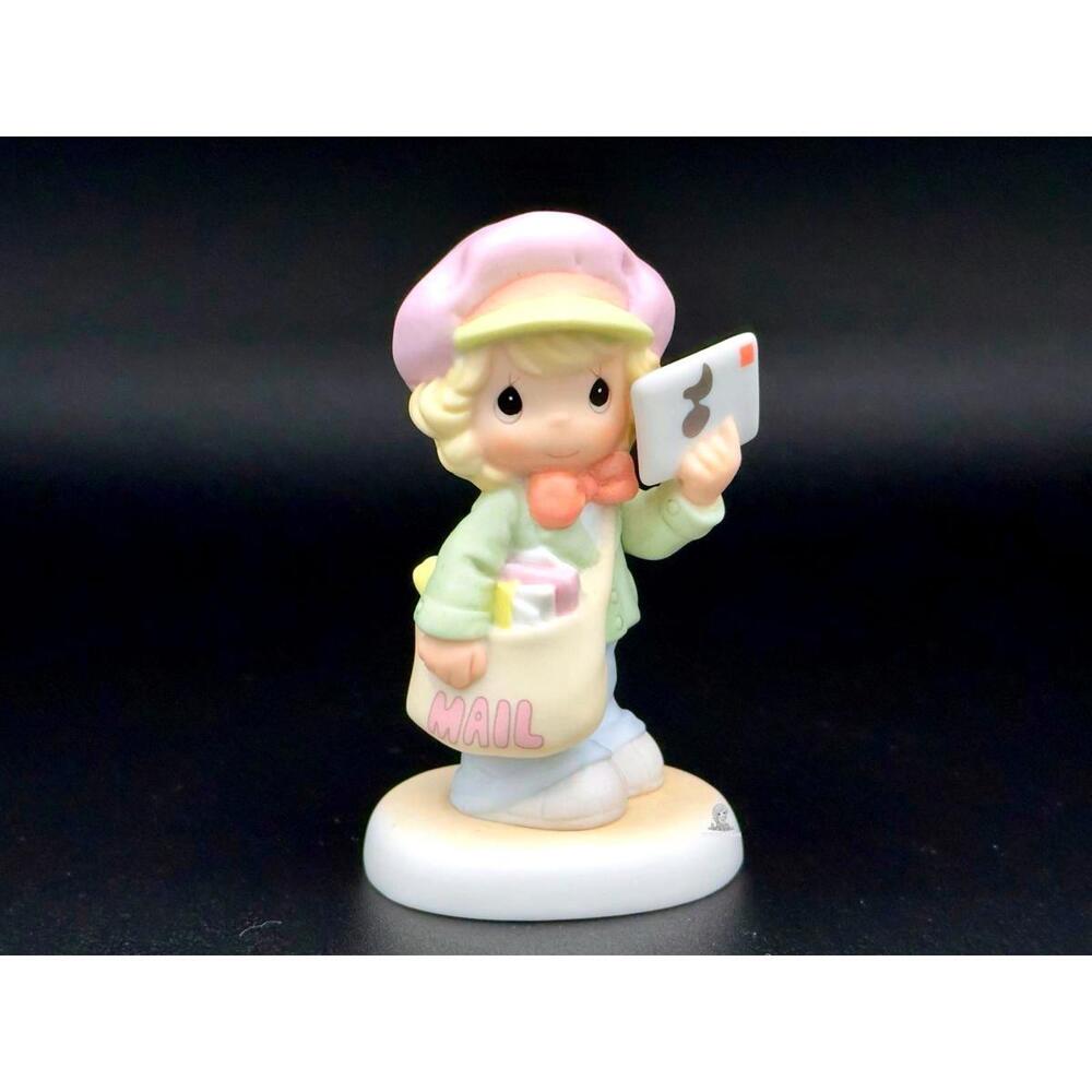 Precious Moments 💌 Boy Mail Carrier with Letter & Bag of Mail Collectible 3"